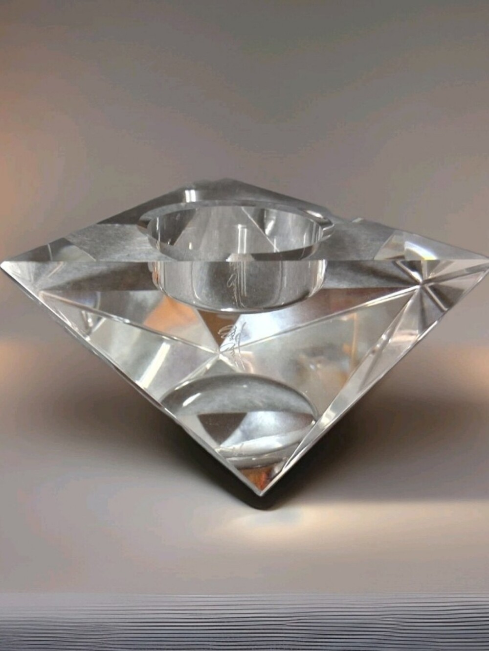 Oleg Cassini Crystal Geometric Star Cut Candle Holder Votive NIB